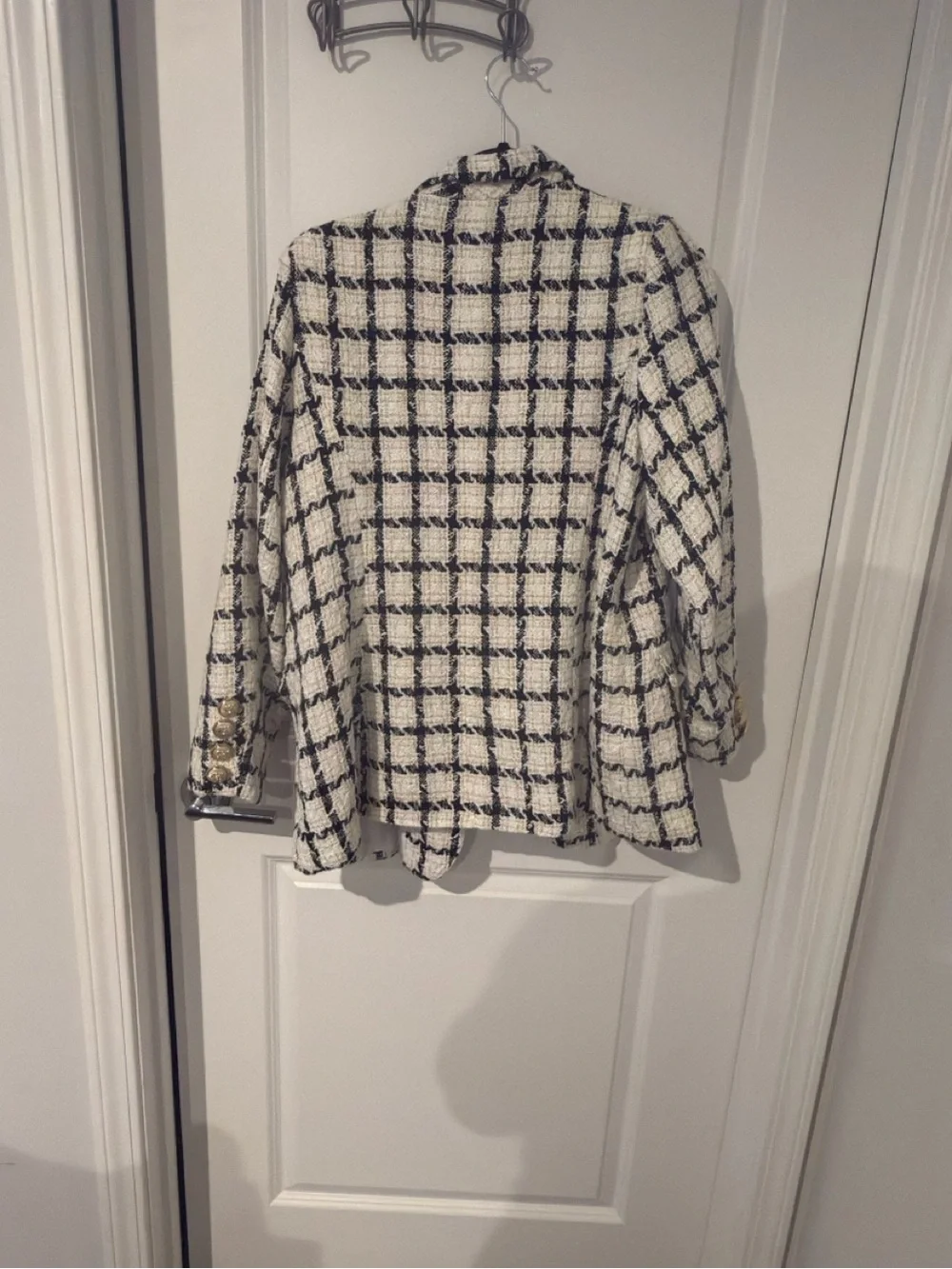 SHEIN Black & White Check Bouclé Double-Breasted Blazer - Picture 5 of 6